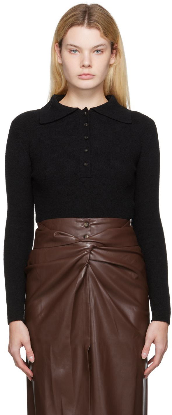 Polo tričko Nanushka Long Sleeve Knit Polo Bodysuit Čierna | NW22PFTP01599, 0