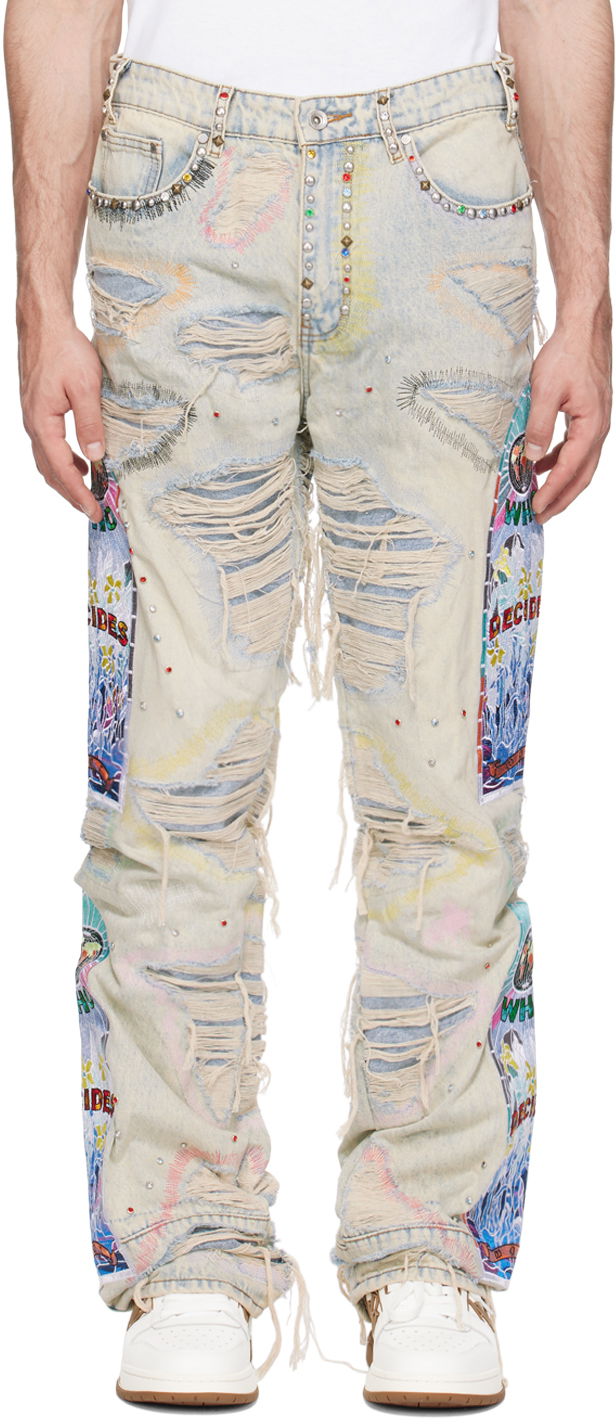 Džínsy Who Decides War Who Decides War Distressed Studded Embroidered Patched Jeans Rôznofarebný | 1120970008SS24