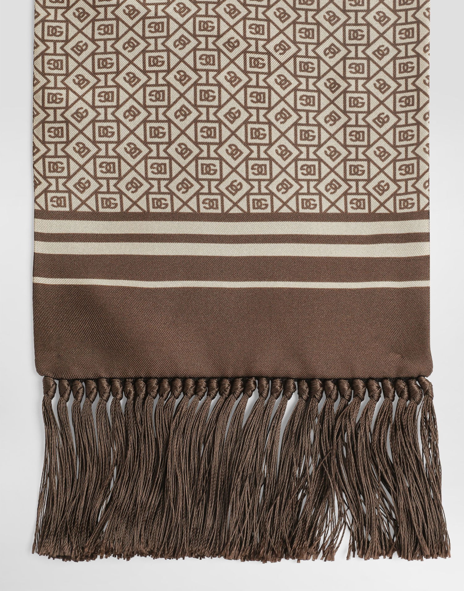 Šál Dolce & Gabbana Dolce & Gabbana Silk Twill Micro-design Logo Scarf with Fringes Béžová | GQ214EG0WV1HH8QM, 1