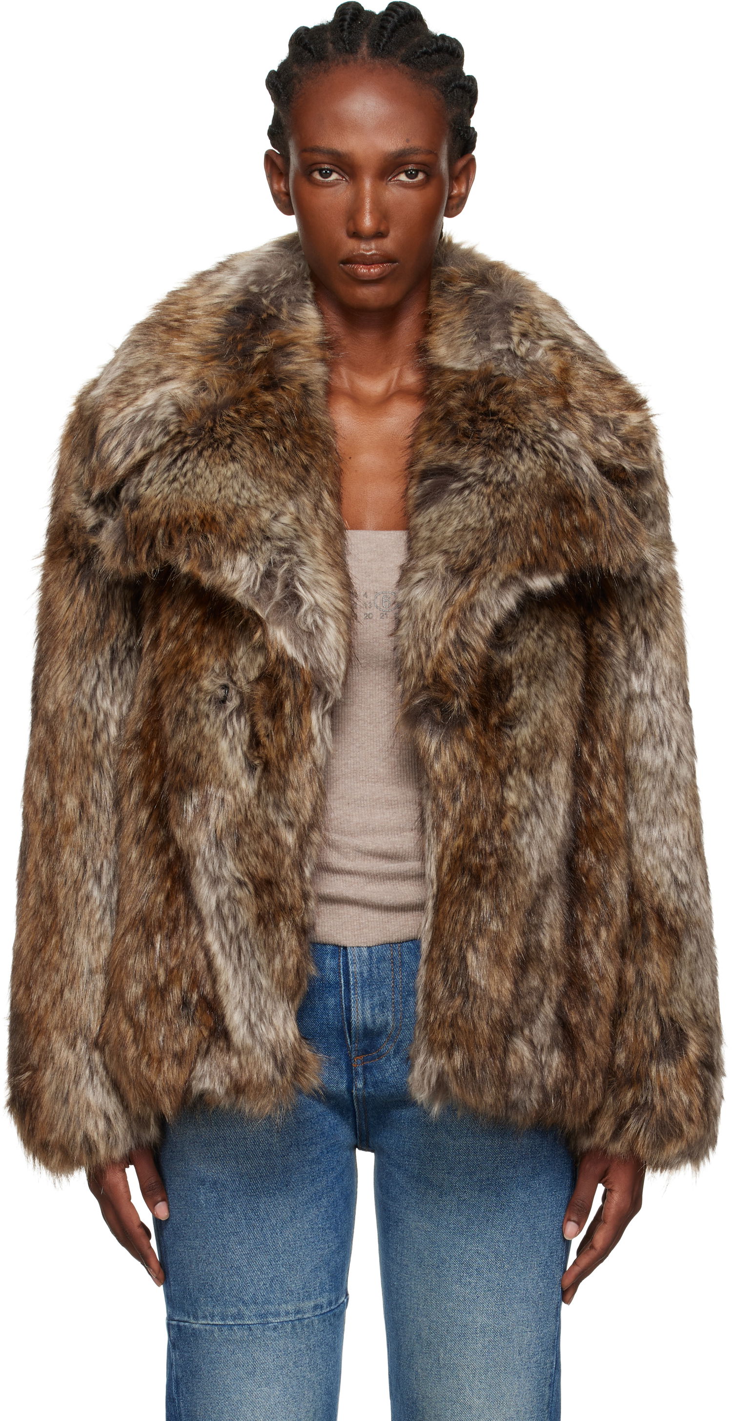 Bunda Maison Margiela MM6 Maison Margiela Hook-Eye Faux-Fur Jacket Hnedá | S52AM0326 M35464, 0