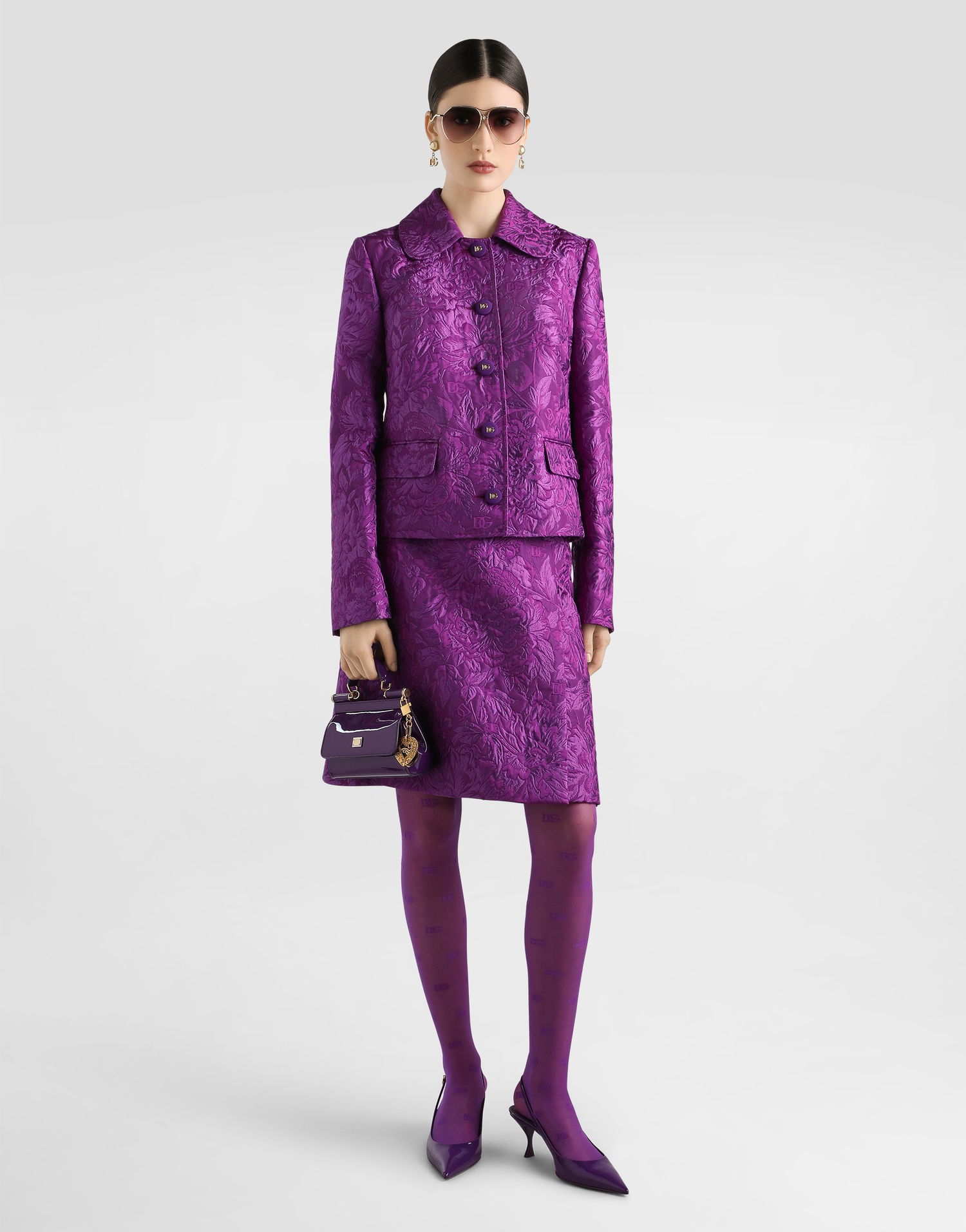 Sukňa Dolce & Gabbana Dolce & Gabbana Peony Brocade A-Line Skirt Fialová | F4C2ETHJMQOF0571, 1
