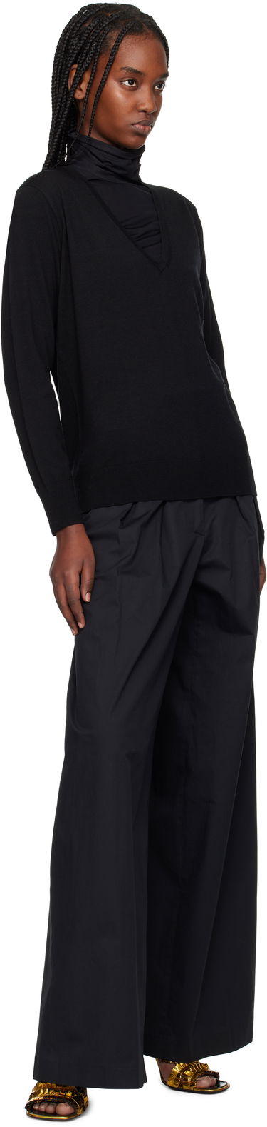 Sveter Dries Van Noten Dries Van Noten Merino Wool V-Neck Sweater Čierna | 251-011202-1700, 3