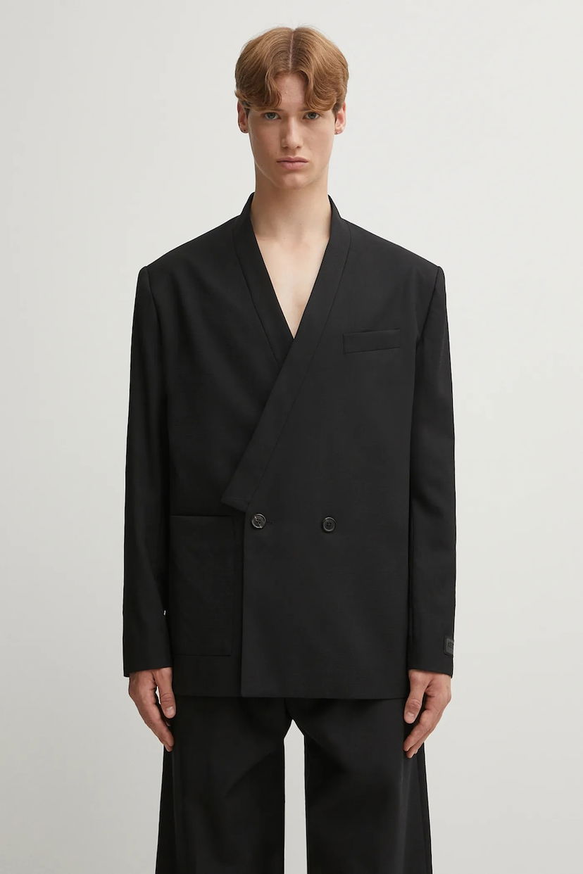 Bunda KENZO Wool Weave Kimono Tailored Double-Breasted Blazer Čierna | FF65VE1309ID