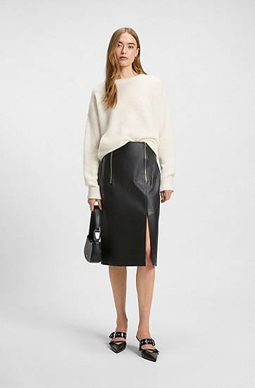 Sukňa BOSS Leather Pencil Skirt with Twin Front Zips Čierna | 50542308, 1
