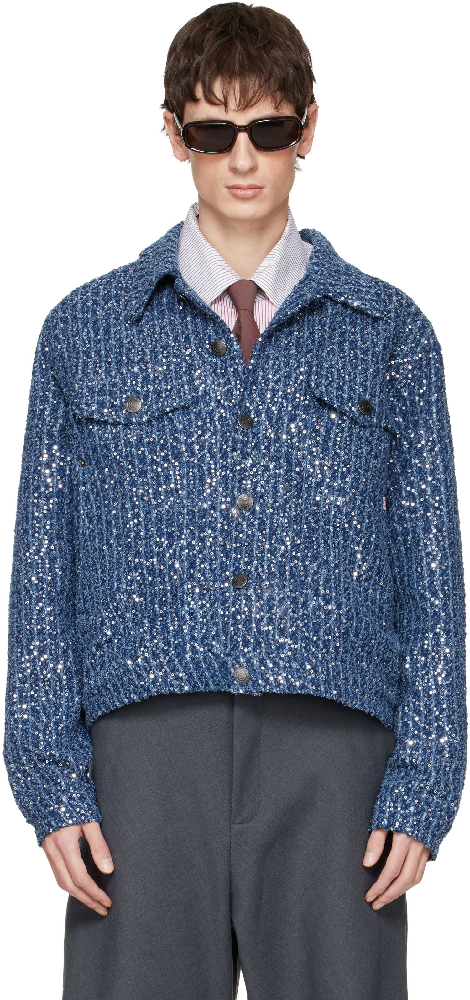 Bunda Charles Jeffrey Loverboy Charles Jeffrey LOVERBOY Sequined Art Denim Jacket Modrá | 052010101, 0