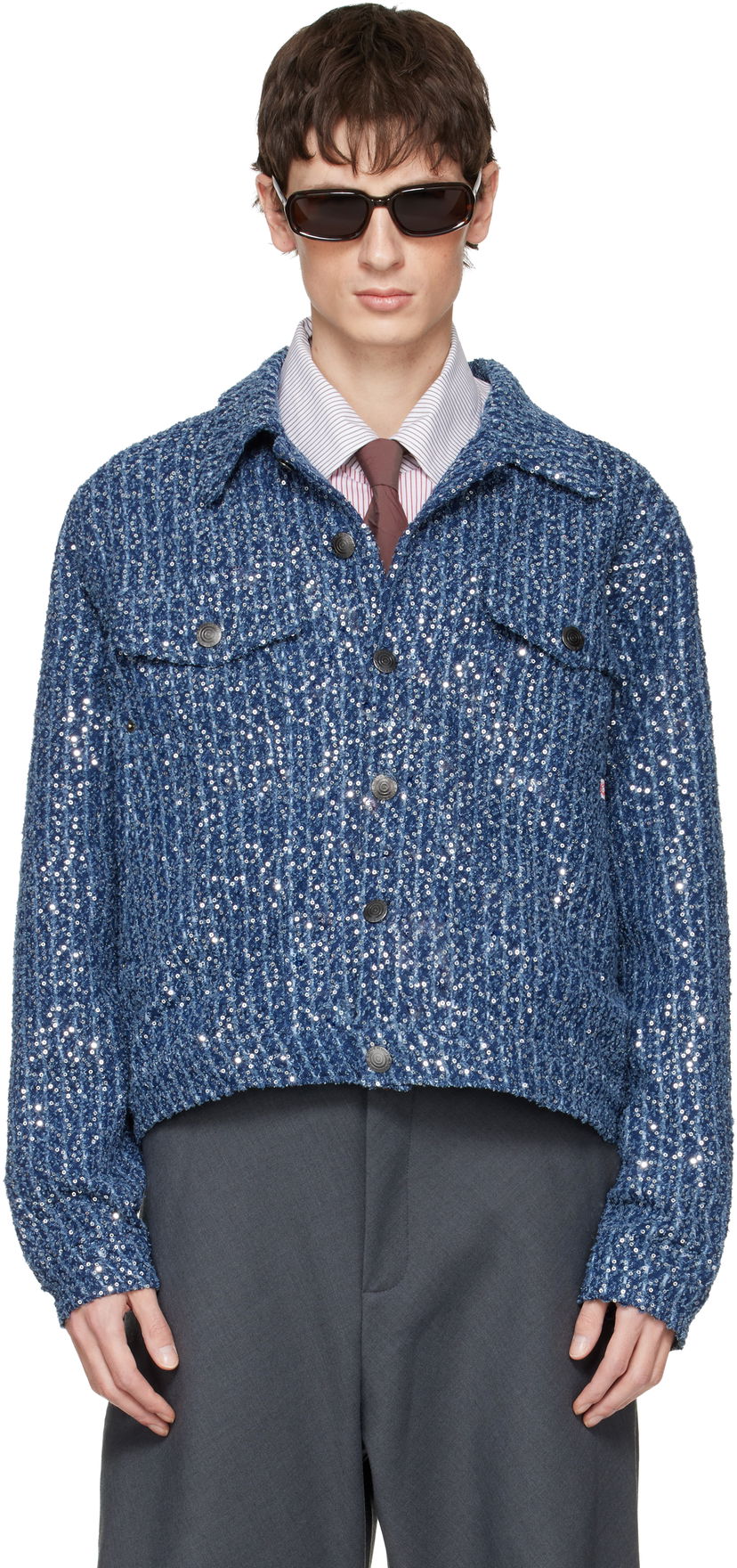 Bunda Charles Jeffrey Loverboy Charles Jeffrey LOVERBOY Sequined Art Denim Jacket Modrá | 052010101