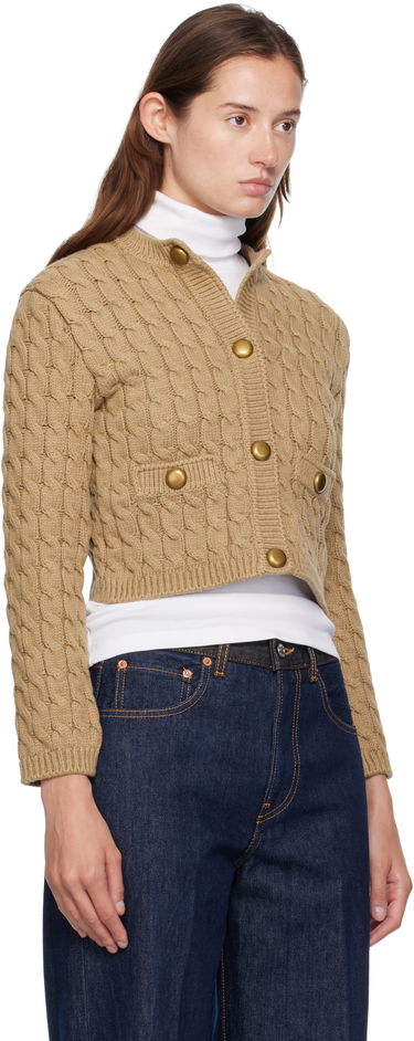 Sveter Moncler Moncler Cotton Blend Knit Cropped Cardigan Béžová | 0939B00004M7105, 1