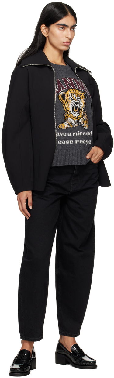 Bunda GANNI GANNI Bonded Crepe Curve Sleeve Jacket Čierna | F9608, 3