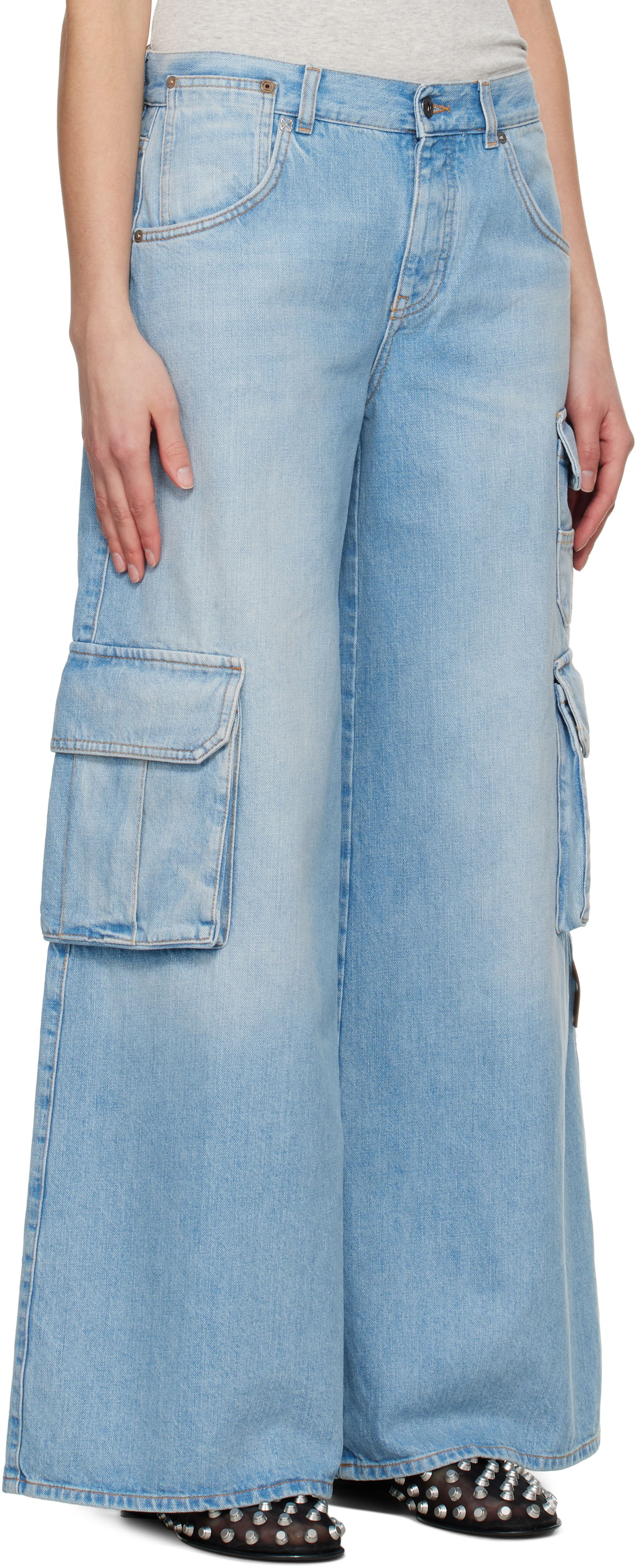 Cargo nohavice Off-White Off-White Wide-Leg Cargo Denim Jeans Modrá | OWYB019S25DEN0024000, 1