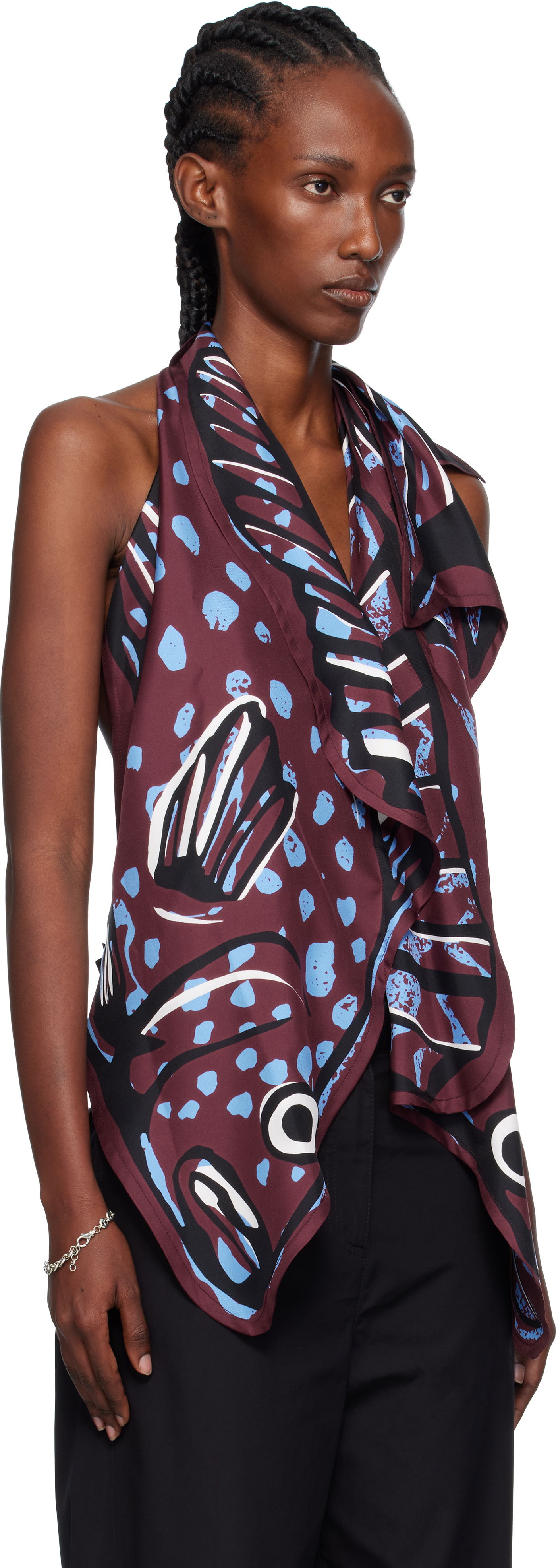 Tielko Bottega Veneta Bottega Veneta Silk Twill Printed Halter Top Vínová | 833135 V5JY0, 1