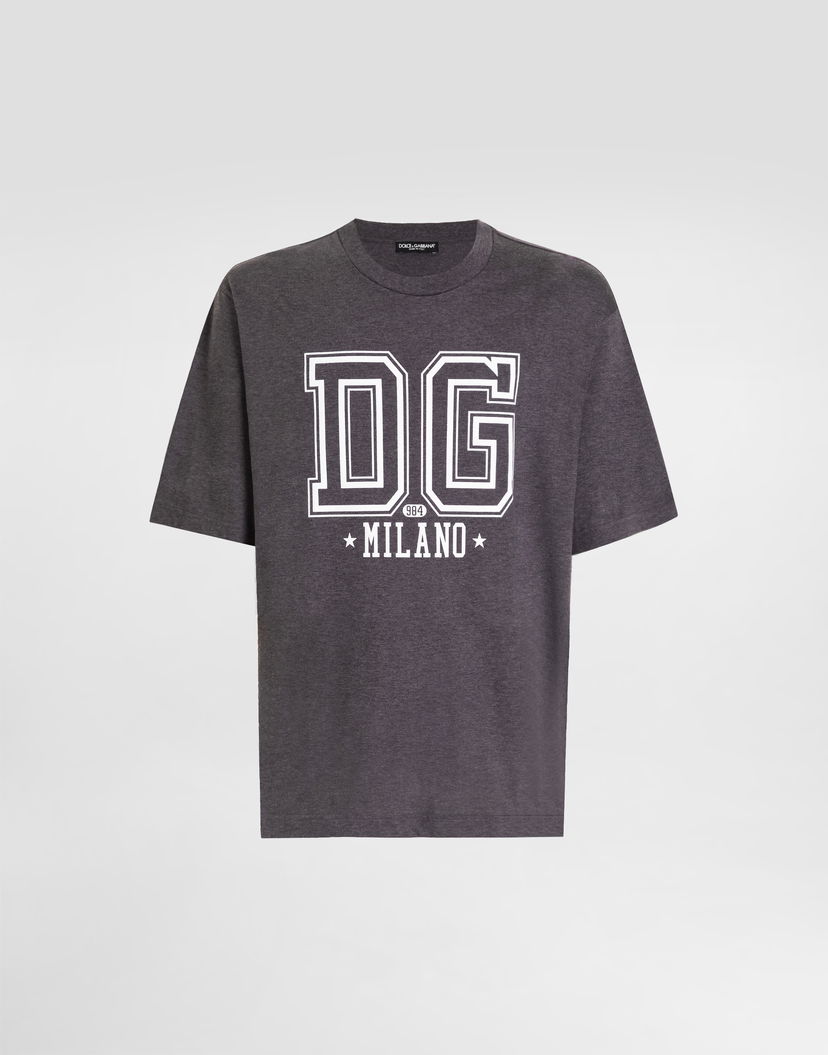 Tričko Dolce & Gabbana Cotton T-shirt with DG MILANO 984 Print Šedá | G8PN9TG7PLQS8292