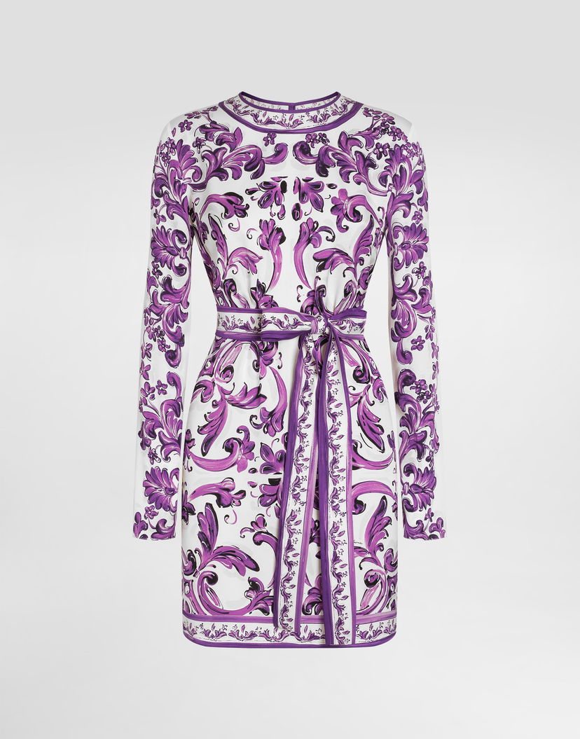 Šaty Dolce & Gabbana Dolce & Gabbana Majolica-Print Charmeuse Mini Dress Fialová | F6TVCTHPAE8HD5DQ