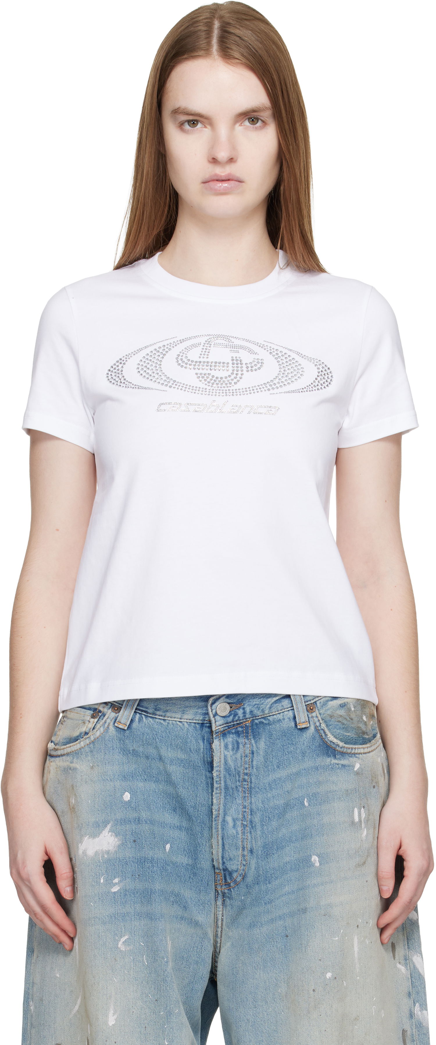 Tričko Casablanca Crystal Warped Logo Fitted Short Sleeve T-shirt Biela | W-SP26-JTS-020-04, 0