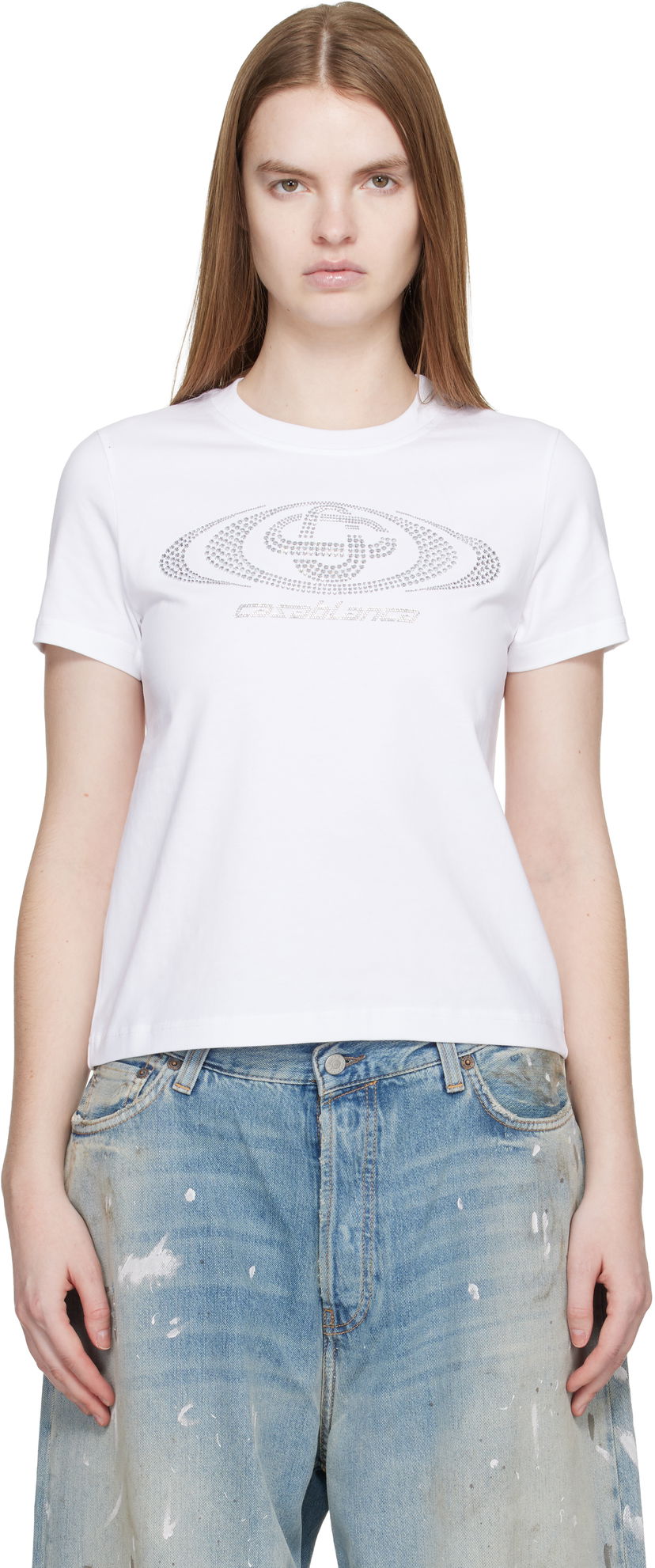 Tričko Casablanca Crystal Warped Logo Fitted Short Sleeve T-shirt Biela | W-SP26-JTS-020-04