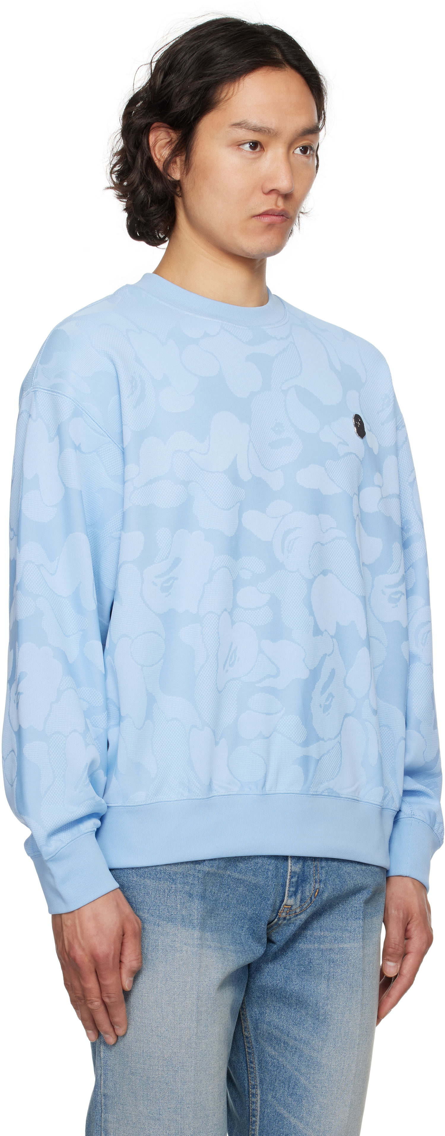Mikina BAPE A Bathing Ape Camo Jacquard Crewneck Sweatshirt Modrá | 001SWL301305M, 1