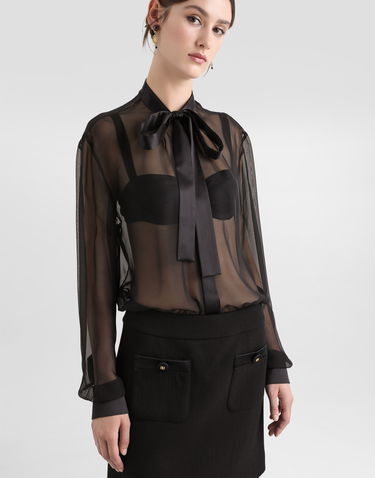 Košeľa Dolce & Gabbana Dolce & Gabbana Chiffon Pussy-bow Blouse Čierna | F5T27TFU1ATN0000, 3