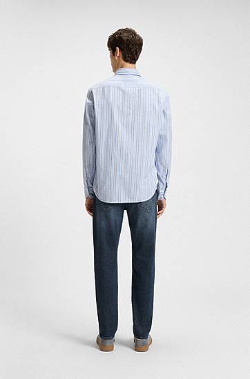 Džínsy BOSS Tapered-Fit Comfort-Stretch Denim Jeans Modrá | 50544651, 1