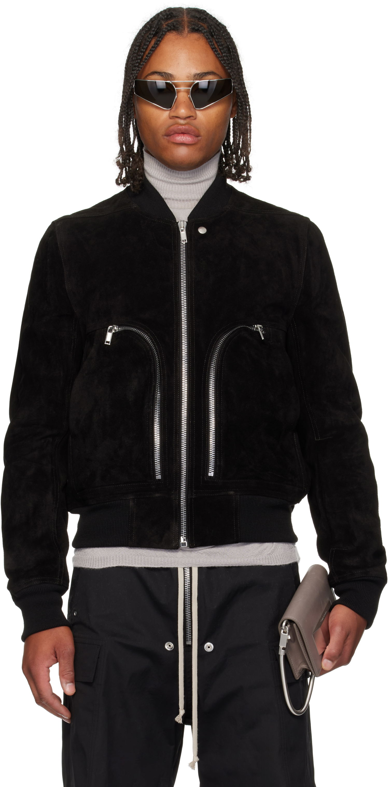 Bomber bunda Rick Owens Rick Owens Concordians Bauhaus Suede Flight Jacket Čierna | RU02E1749 LCS, 0
