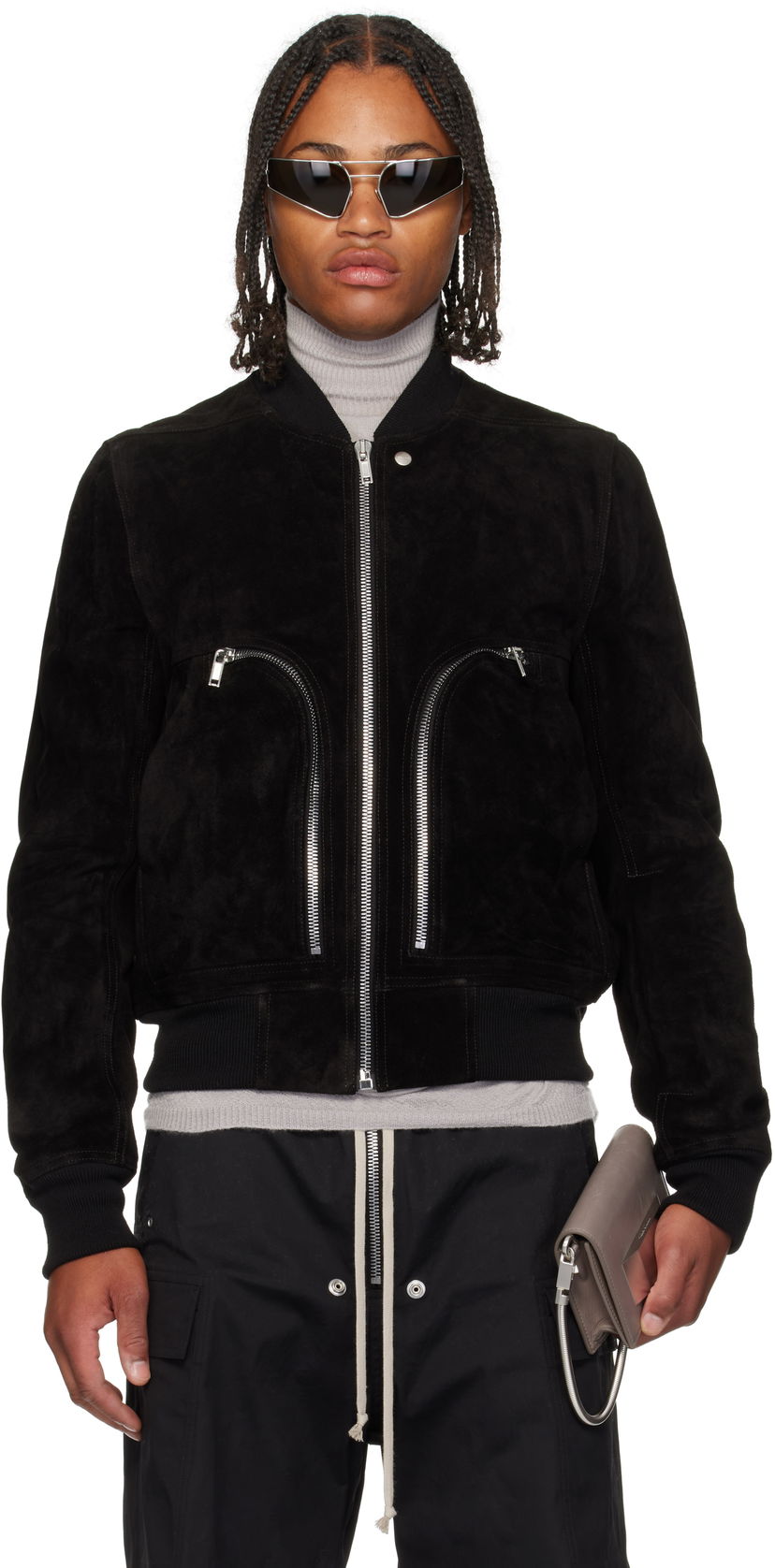 Bomber bunda Rick Owens Rick Owens Concordians Bauhaus Suede Flight Jacket Čierna | RU02E1749 LCS