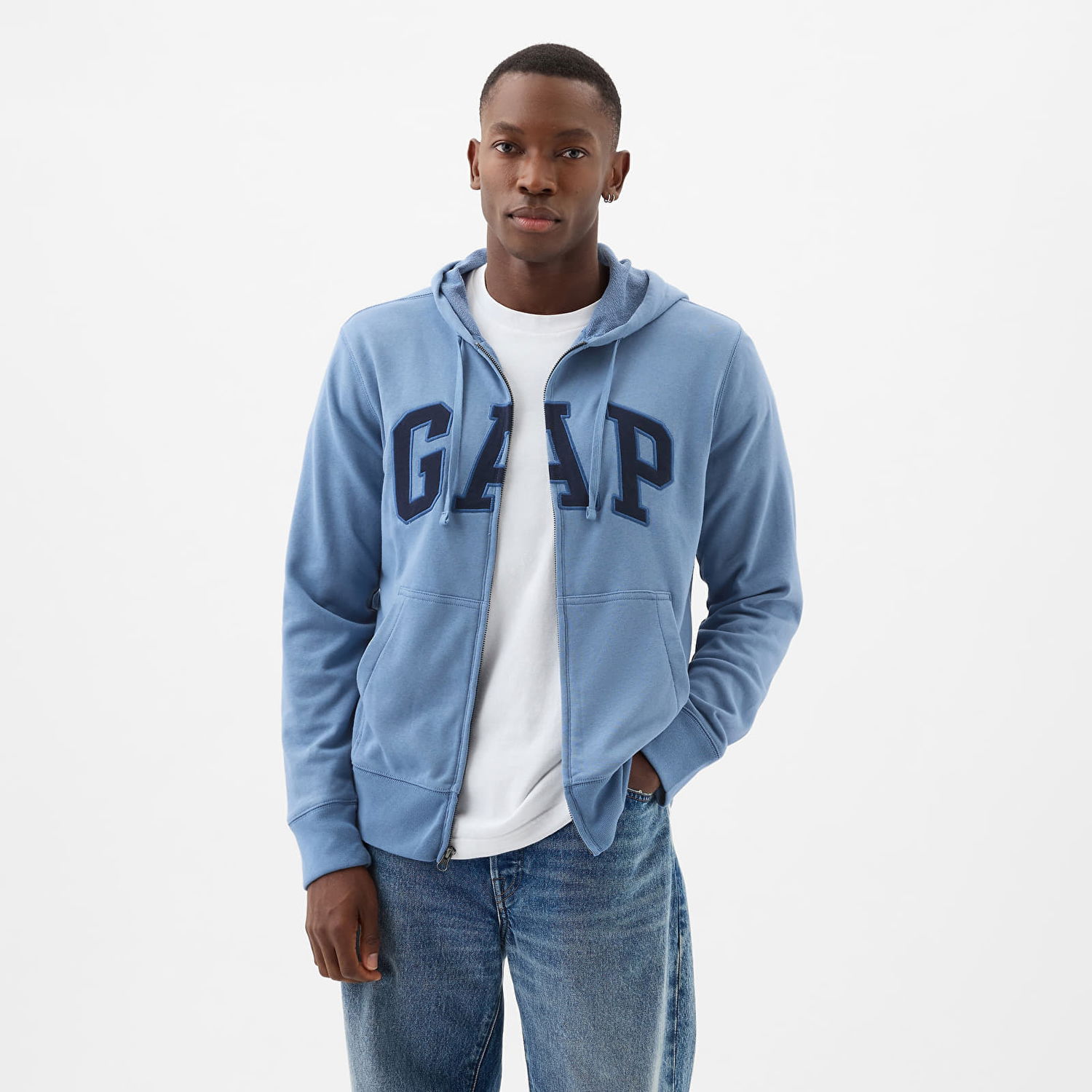 Mikina GAP French Terry Fullzip Logo Hoodie Soft Cornflower Modrá | 868452-00, 0