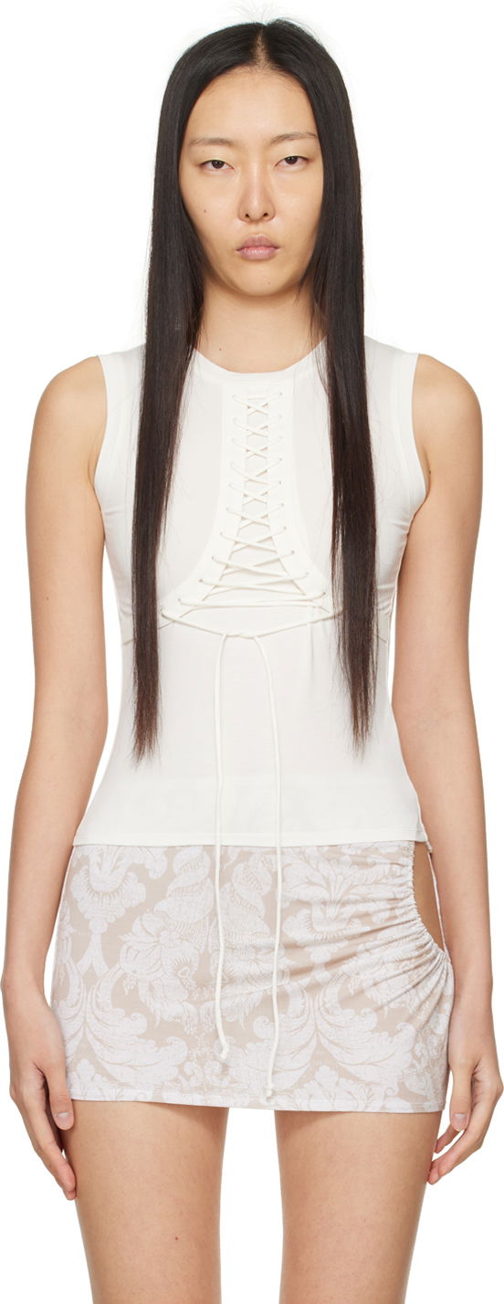 Tielko Miaou Miaou Zora Lace-Up Tank Top Biela | 7127TJBDOV