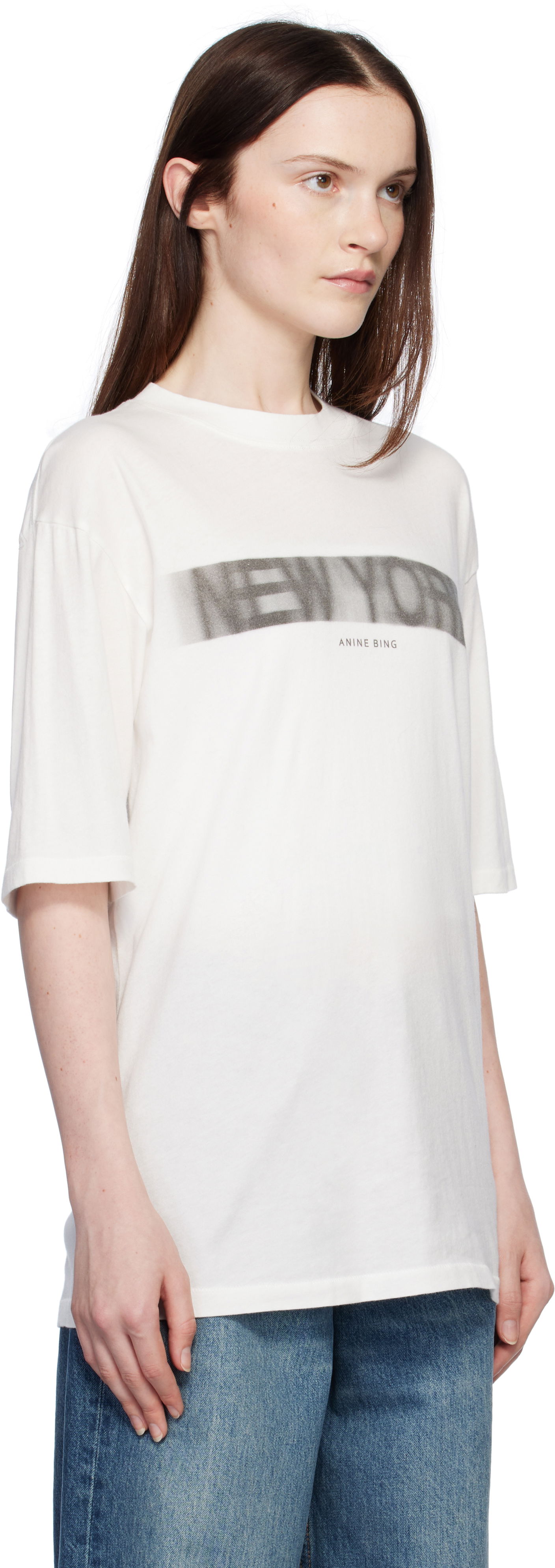 Tričko Anine Bing Cason Graphic Print Cotton T-Shirt Biela | A-08-10131-IVY1, 1