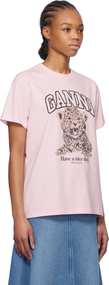 Tričko GANNI Ganni Leopard Relaxed Jersey T-Shirt Ružová | T4161, 1