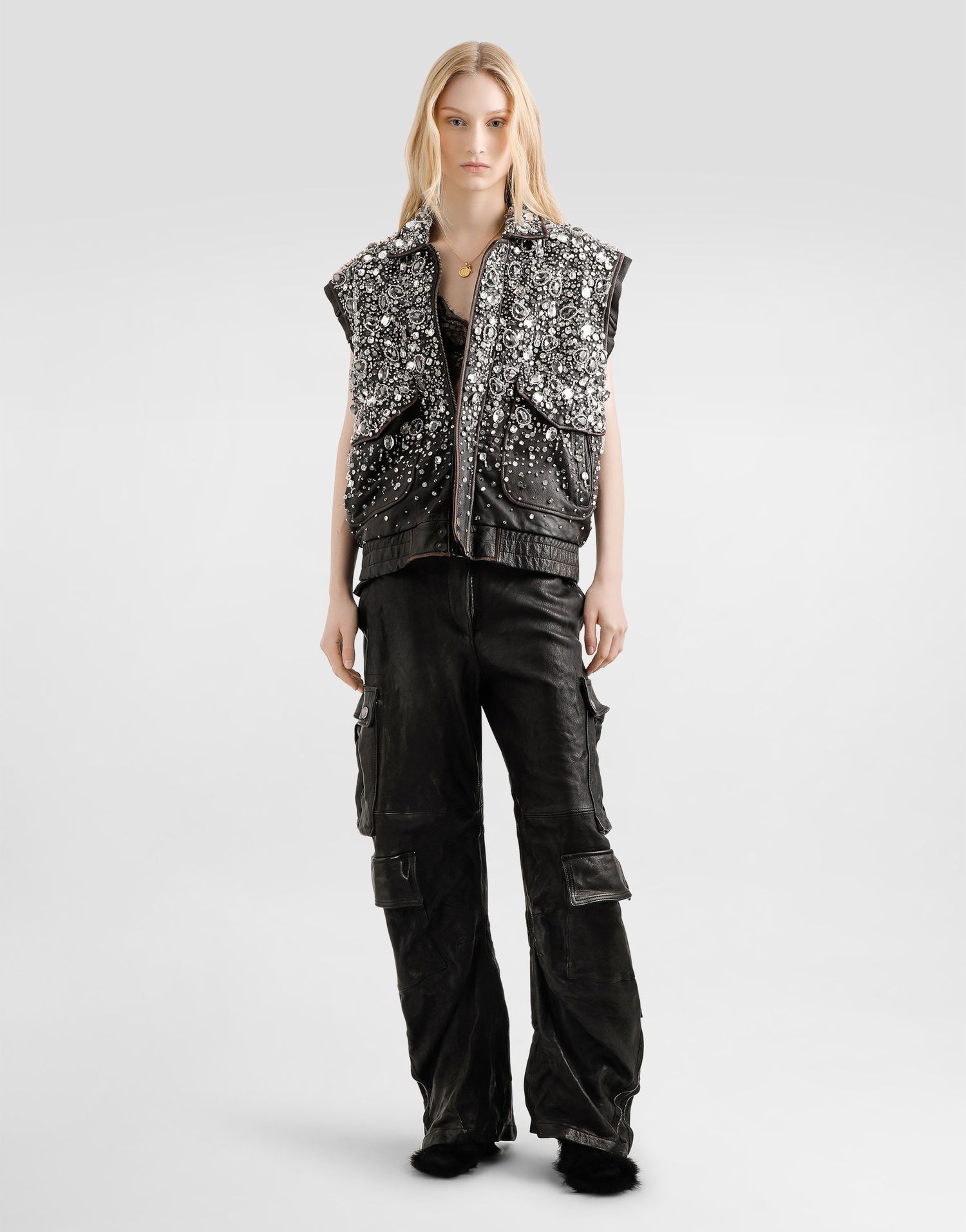 Cargo nohavice Dolce & Gabbana Dolce & Gabbana Cargo Leather Pants Čierna | FTDFYLHULX9N0000, 1