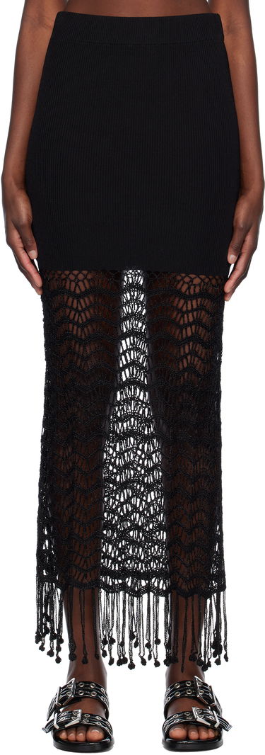 Sukňa GANNI GANNI Crochet Maxi Skirt with Fringe Čierna | K2435, 0