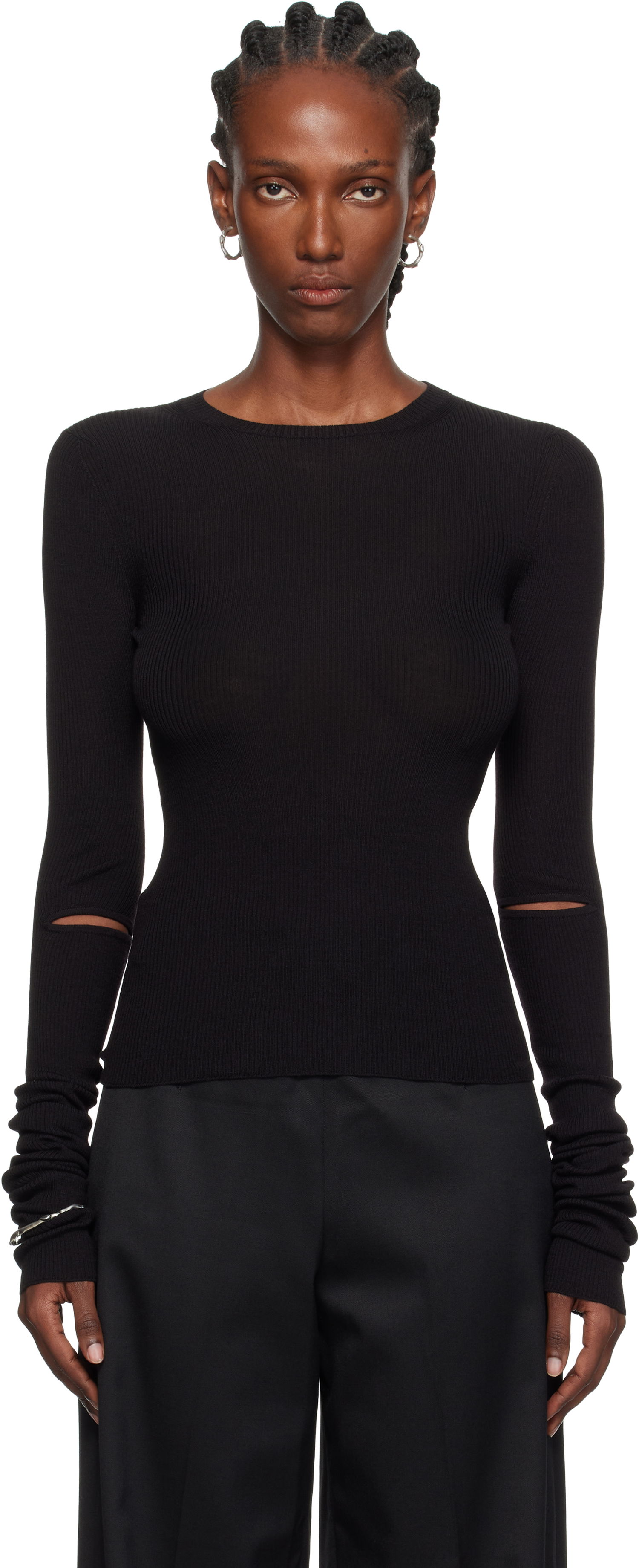 Sveter Ann Demeulemeester Ann Demeulemeester Lyell Elbow Cutout Fitted Sweater Čierna | 2520-W-KN02-KN043-099, 0