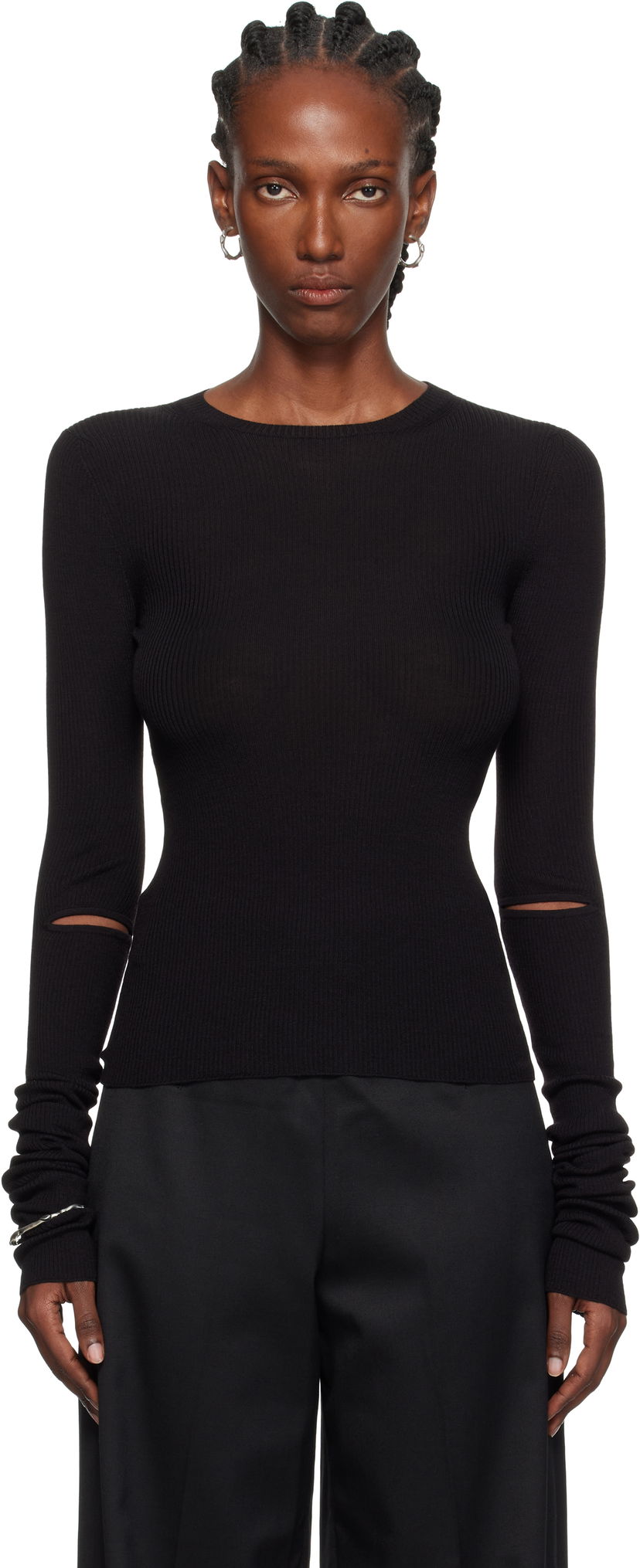Sveter Ann Demeulemeester Ann Demeulemeester Lyell Elbow Cutout Fitted Sweater Čierna | 2520-W-KN02-KN043-099