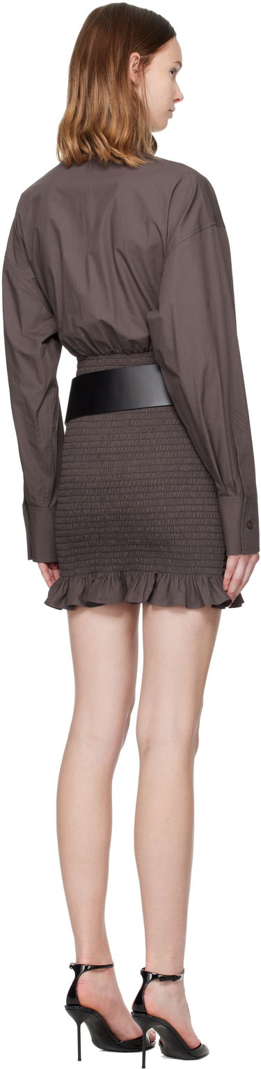 Šaty The Attico The Attico Long-Sleeve Poplin Collared Shirred Ruffled Mini Dress Hnedá | 251WCA00450 CCC052AA, 2