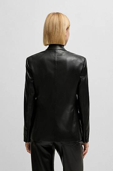 Bunda BOSS Double-Breasted Faux Leather Blazer Čierna | 50530903, 1