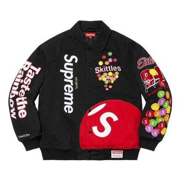 Bomber bunda Supreme Skittles x Mitchell & Ness Varsity Jacket Čierna | SUP-FW21-328