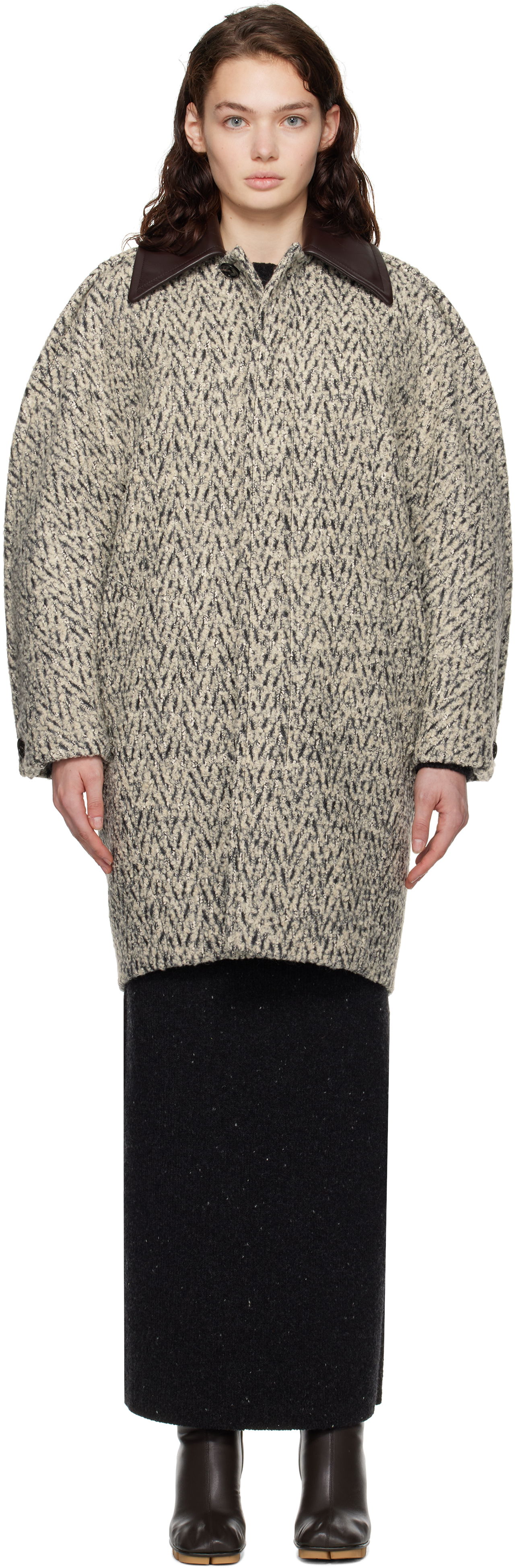 Kabáty Bottega Veneta Wool Boucle Chevron Coat Béžová | 810396 V4M20, 0