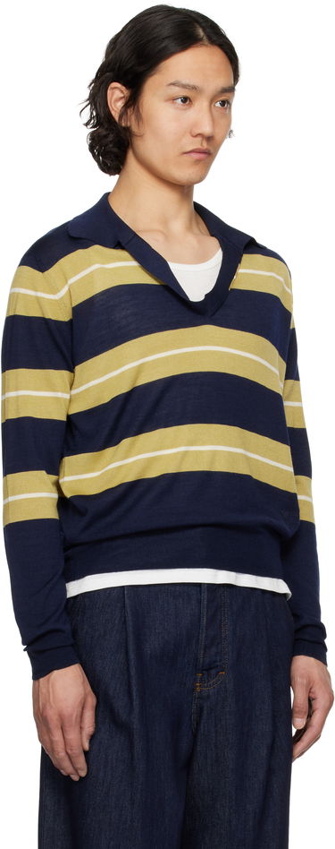 Sveter AMI AMI Paris Wool Silk Striped Polo Navy | HPL376.KN0079, 1