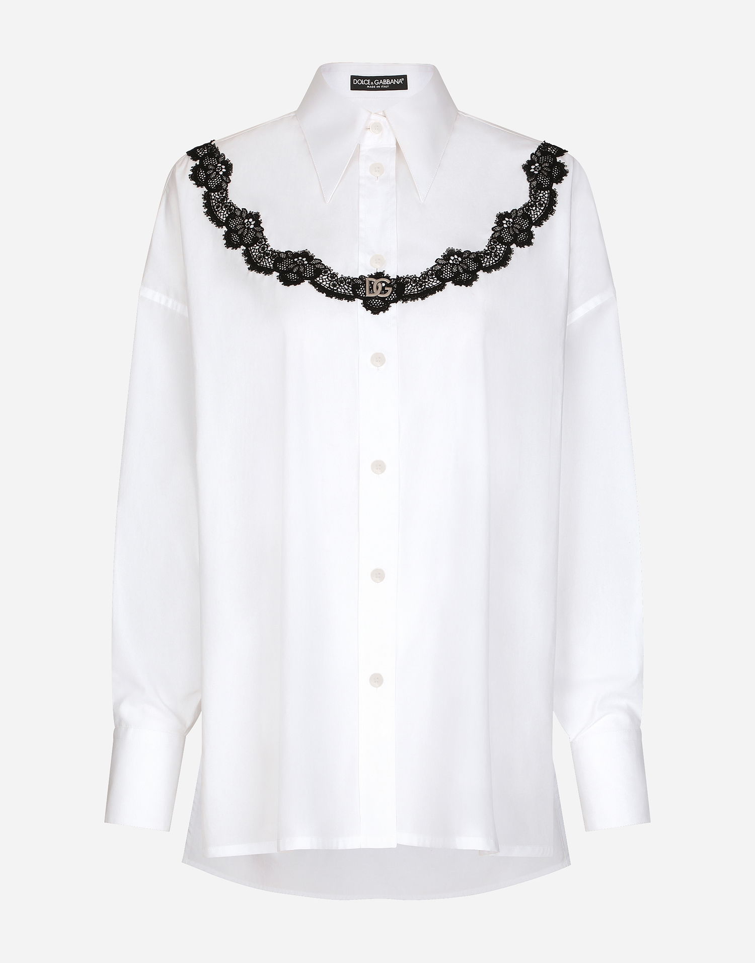 Košeľa Dolce & Gabbana Dolce & Gabbana Oversize Poplin Shirt with DG Logo and Lace Garland Biela | F5Q62TFU5T9W0800, 0