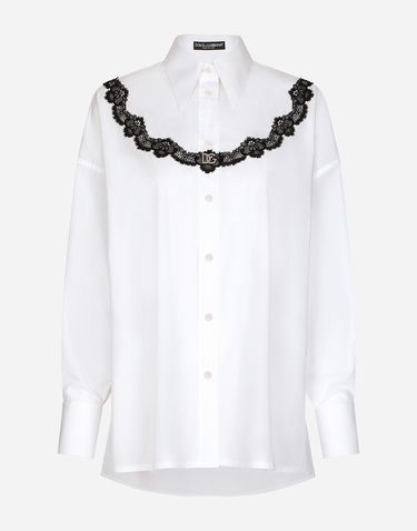 Košeľa Dolce & Gabbana Dolce & Gabbana Oversize Poplin Shirt with DG Logo and Lace Garland Biela | F5Q62TFU5T9W0800, 0