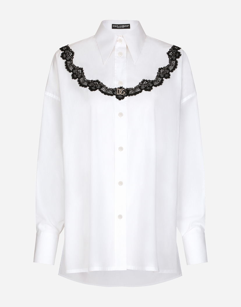 Košeľa Dolce & Gabbana Dolce & Gabbana Oversize Poplin Shirt with DG Logo and Lace Garland Biela | F5Q62TFU5T9W0800