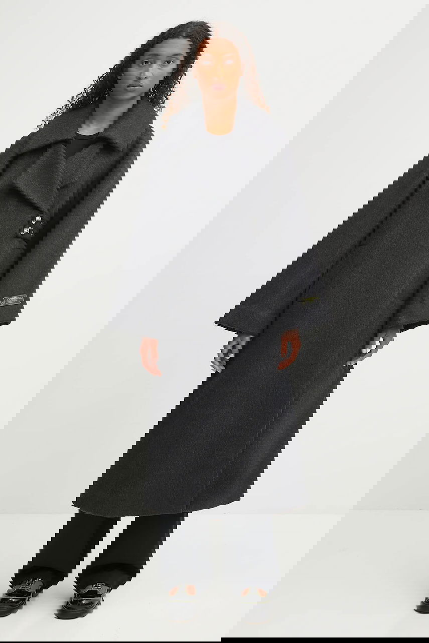 Kabáty GANNI GANNI Double Face Wool Coat Šedá | W0505, 0