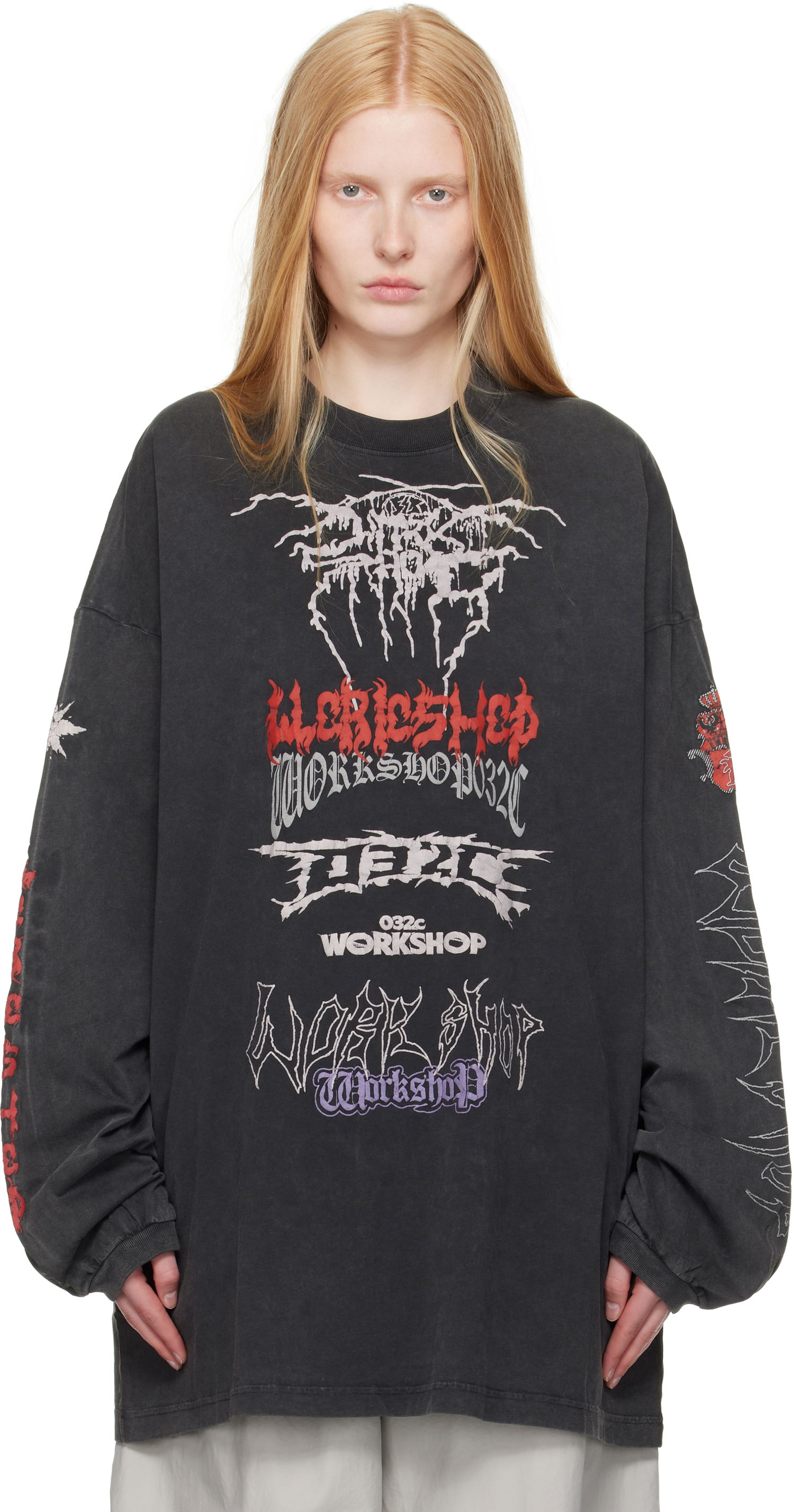 Tričko 032C 032c Telepresence Oversized Graphic Long Sleeve T-Shirt Čierna | S25-URC-0271-050-W, 0