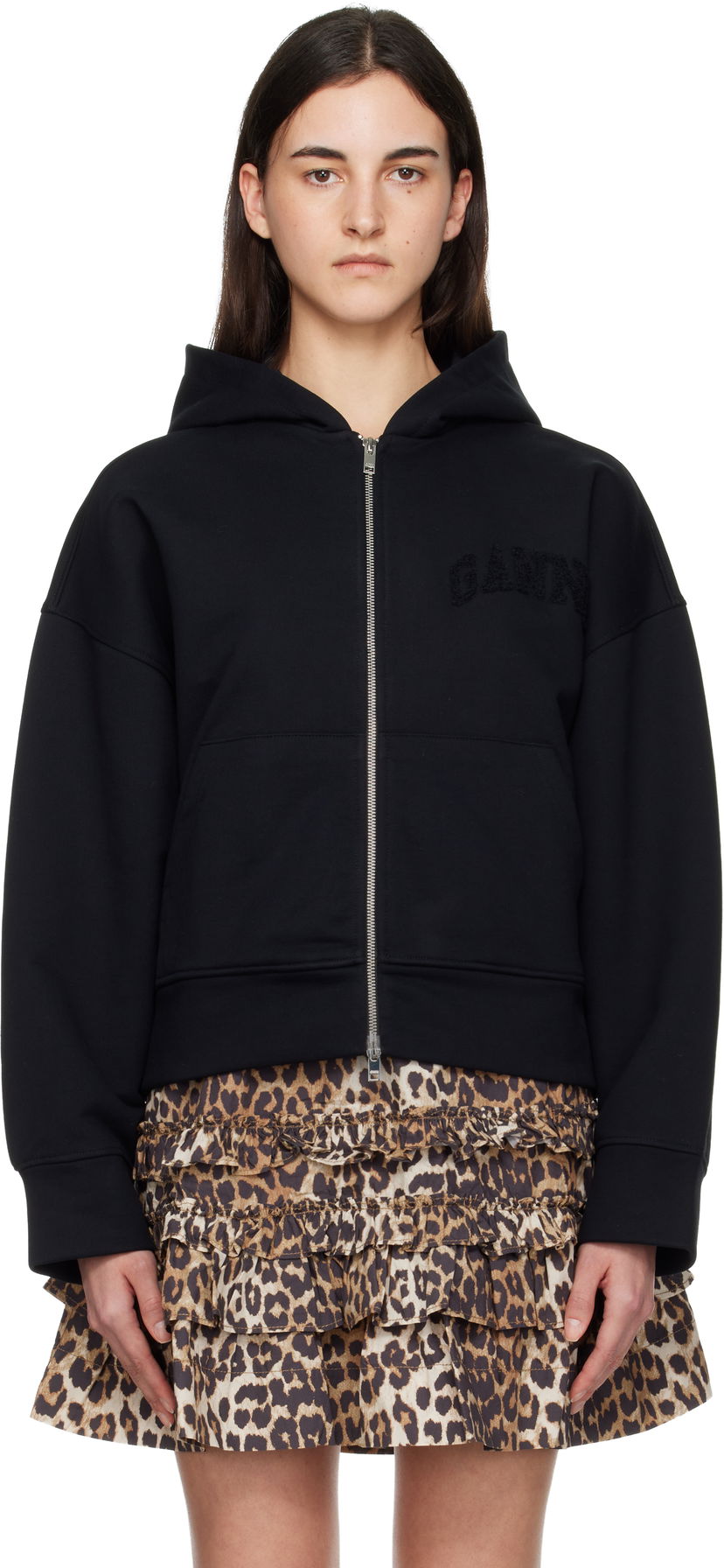 Mikina GANNI GANNI Two-way Zip Hoodie Čierna | T4369