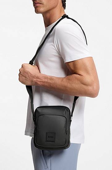 Taška cez rameno BOSS Coated Fabric Reporter Bag with Logo Patch Čierna | 50548183, 1