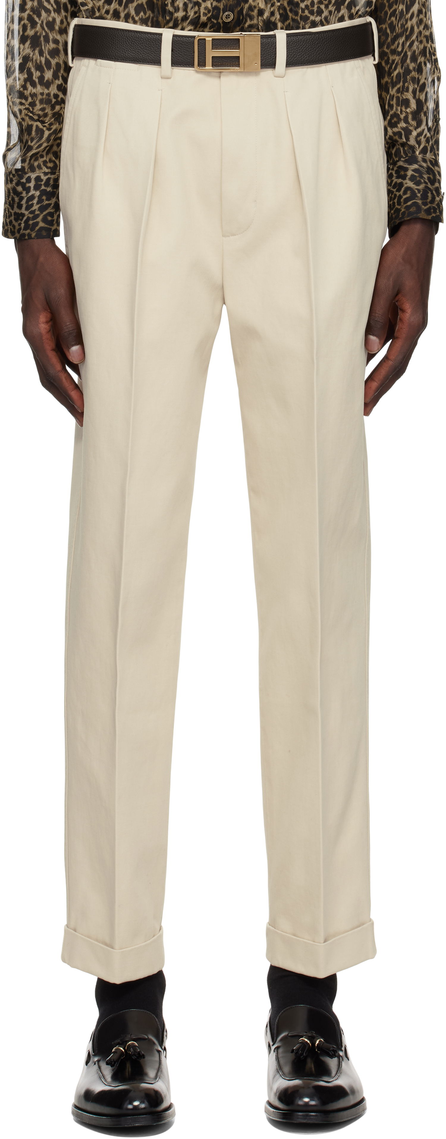 Nohavice Tom Ford TOM FORD Double Pleat Gabardine Trousers Béžová | SHP004-FMC187S25, 0