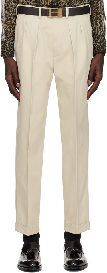 Nohavice Tom Ford TOM FORD Double Pleat Gabardine Trousers Béžová | SHP004-FMC187S25, 0
