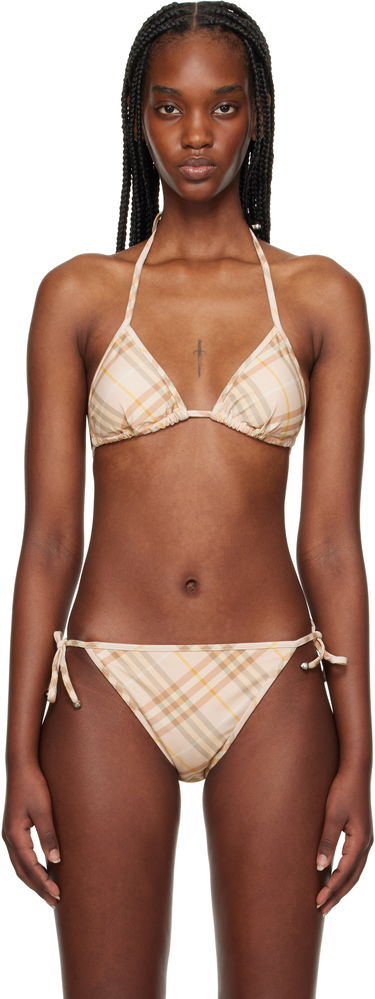 Plavky Burberry Burberry Check Triangle Bikini Top Béžová | 8108593, 0