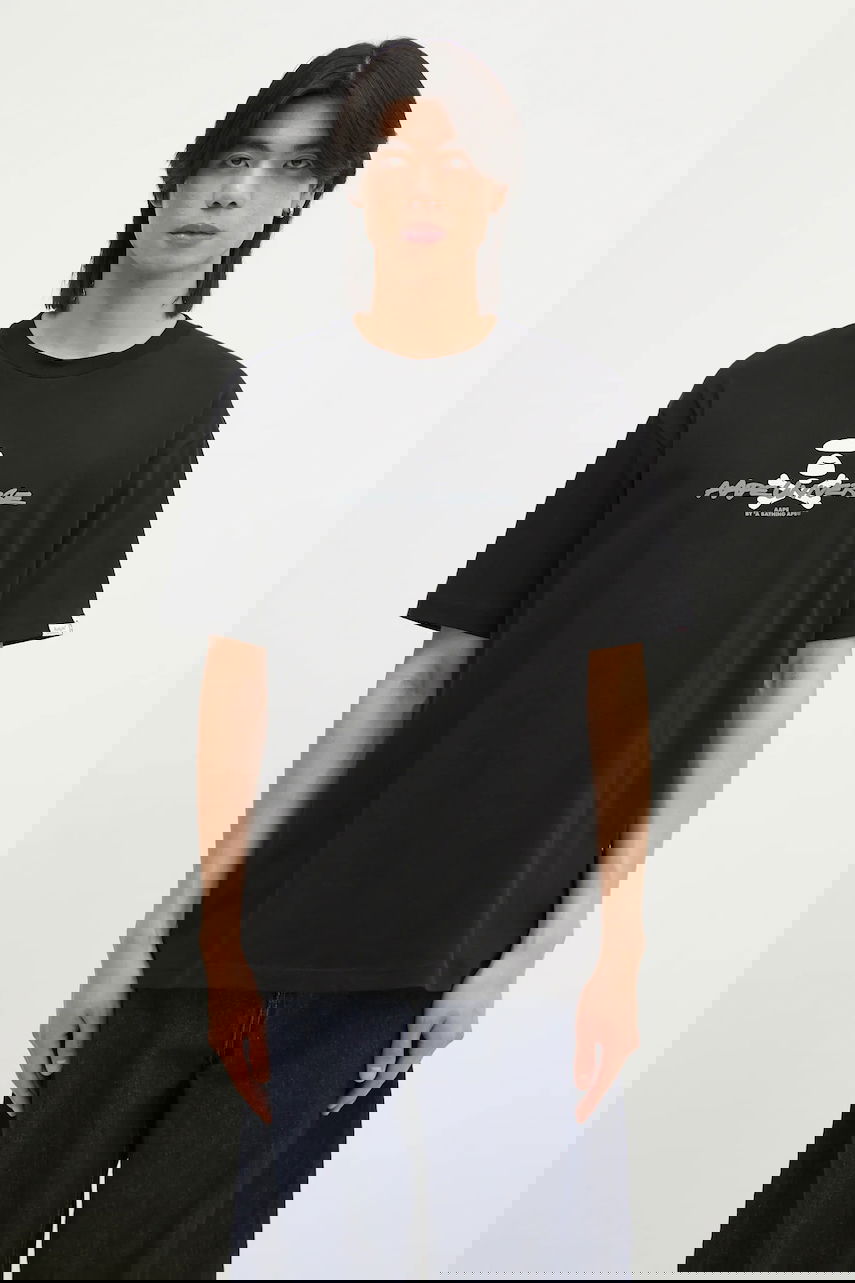 Tričko AAPE by A Bathing Ape Printed T-shirt Moon Face Logo Čierna | AAPTEM1564XXN, 0