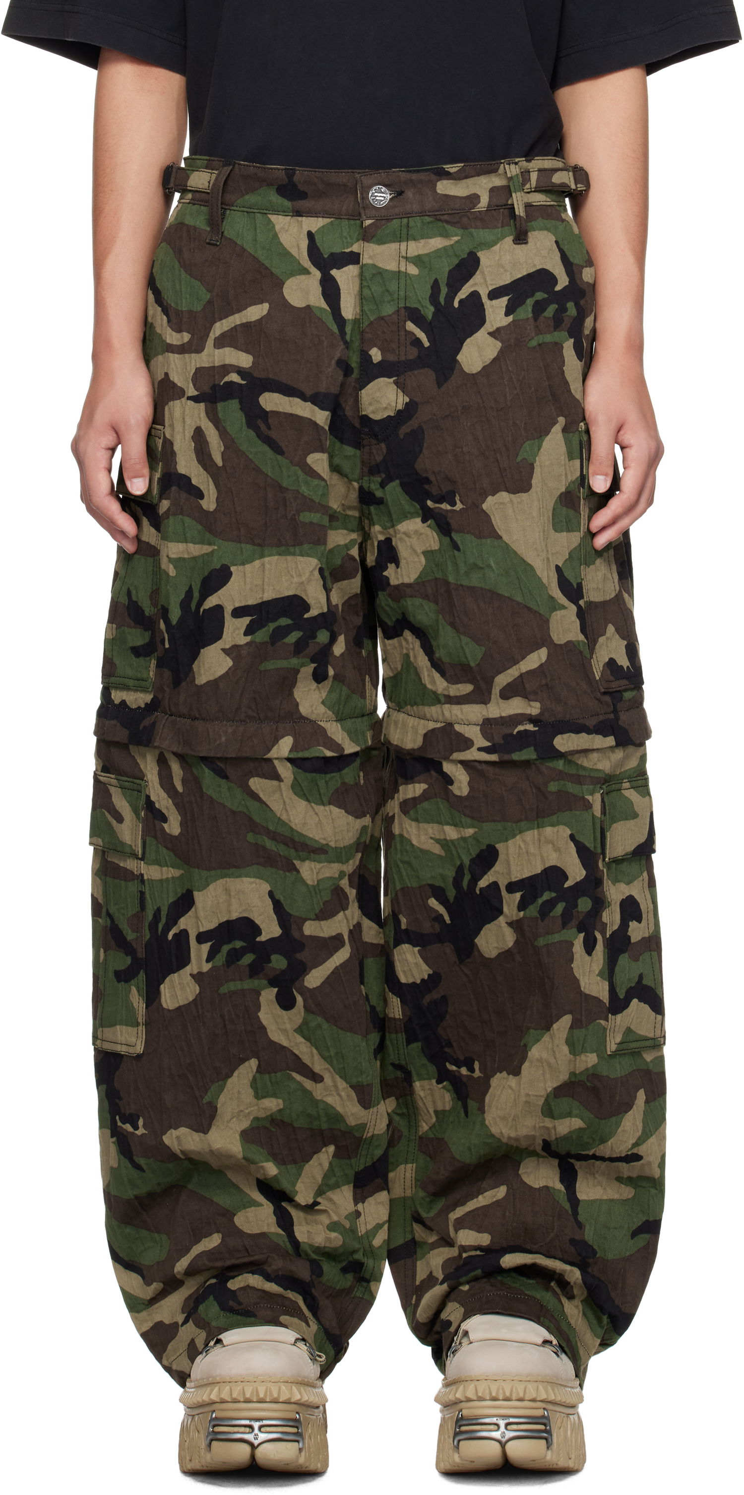Cargo nohavice VETEMENTS Vetements Runway Metalized Wrinkled Cargo Pants Zelené | UA66PA100X, 0
