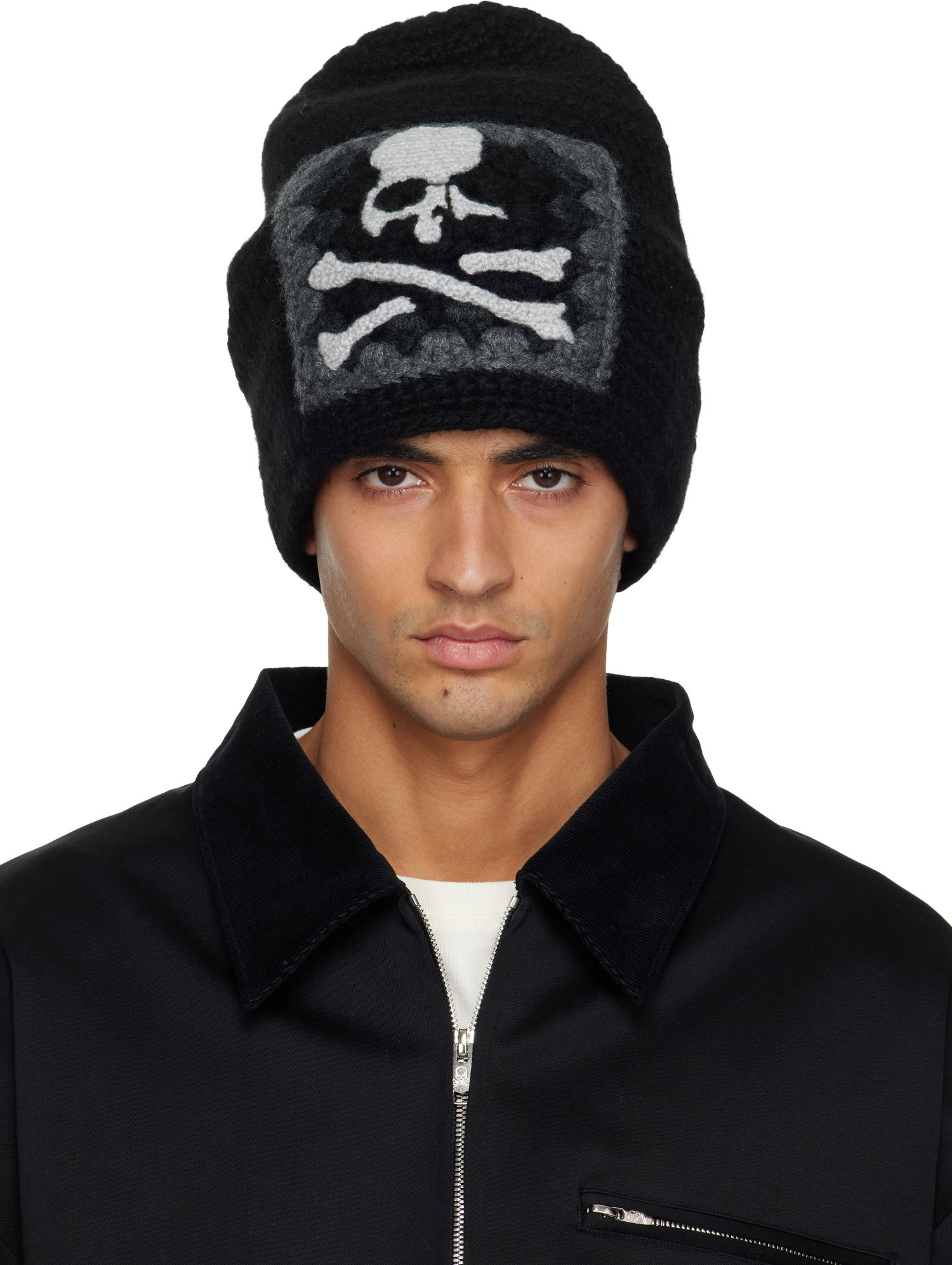 Kulicha Mastermind WORLD Hand Knitted Beanie with Skull and Crossbones Patch Čierna | MW25S15-KN007-101, 0