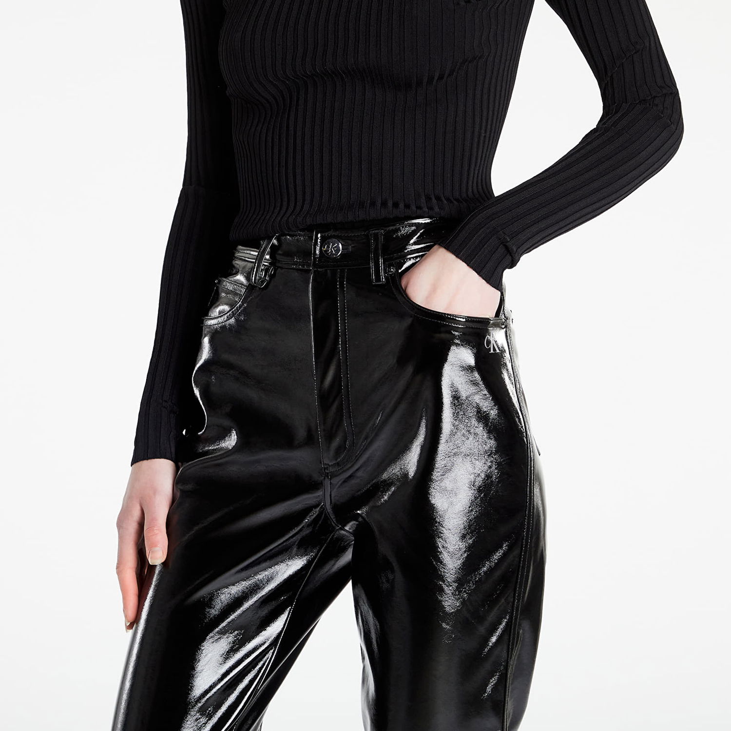 Nohavice CALVIN KLEIN Lacquer High Waisted Pant Čierna | J20J217664 BEH, 1